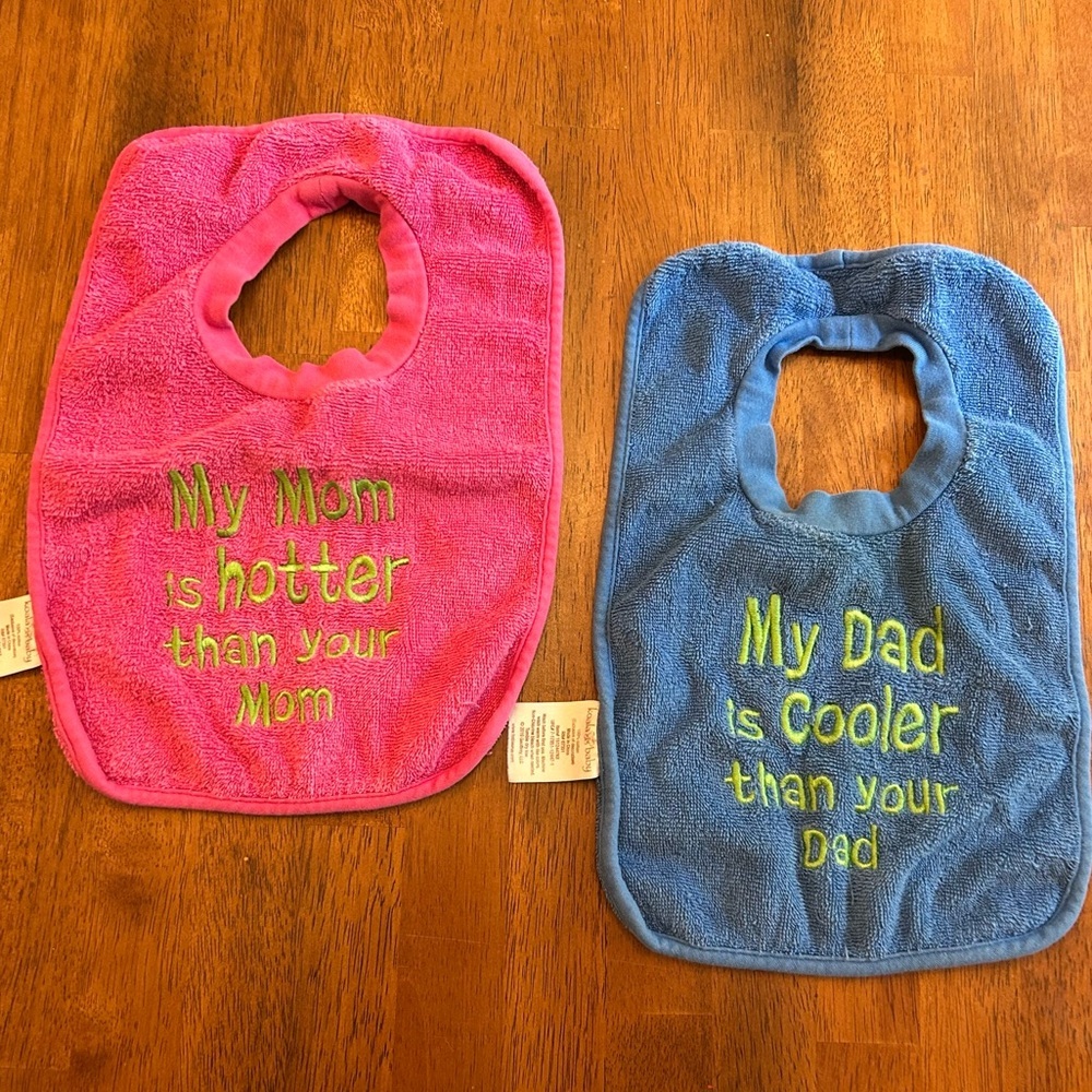 Pull-On Bib Set | Toddler Bibs | “My Mom is Hotter” & “My Dad is Cooler” 😎🔥